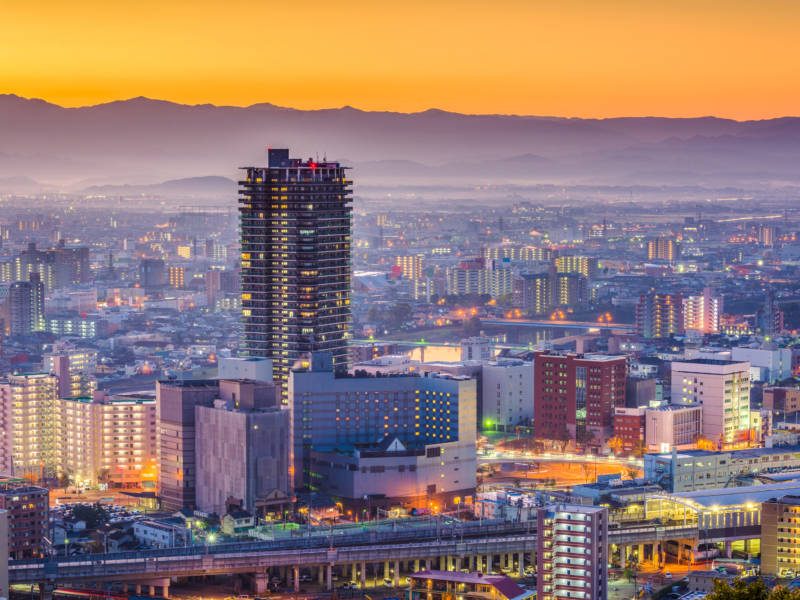 Kumamoto, Japan downtown skyline at dawn.