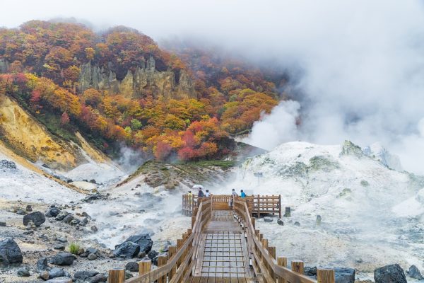 Noboribetsu Onsen is Hokkaido's most famous hot spring resort. A large amount of Noboribetsu's many types of hot spring water surfaces in the spectacular Jigokudani or "Hell Valley" just above the resort town. Noboribetsu is part of Shikotsu-Toya National Park.